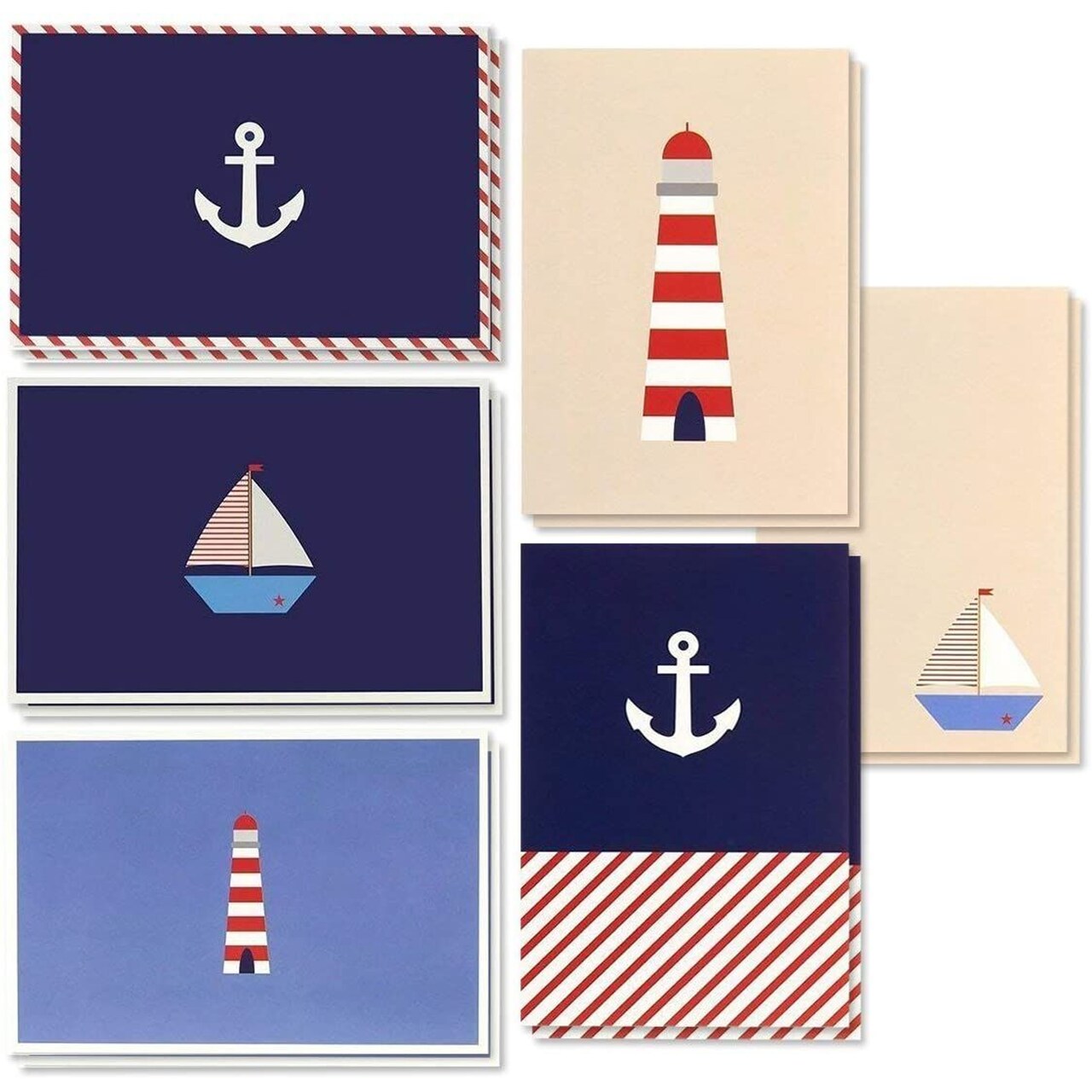 48 Pack Blank Nautical Greeting Cards and Envelopes, Boat Anchor Lighthouse (4x6 In)
